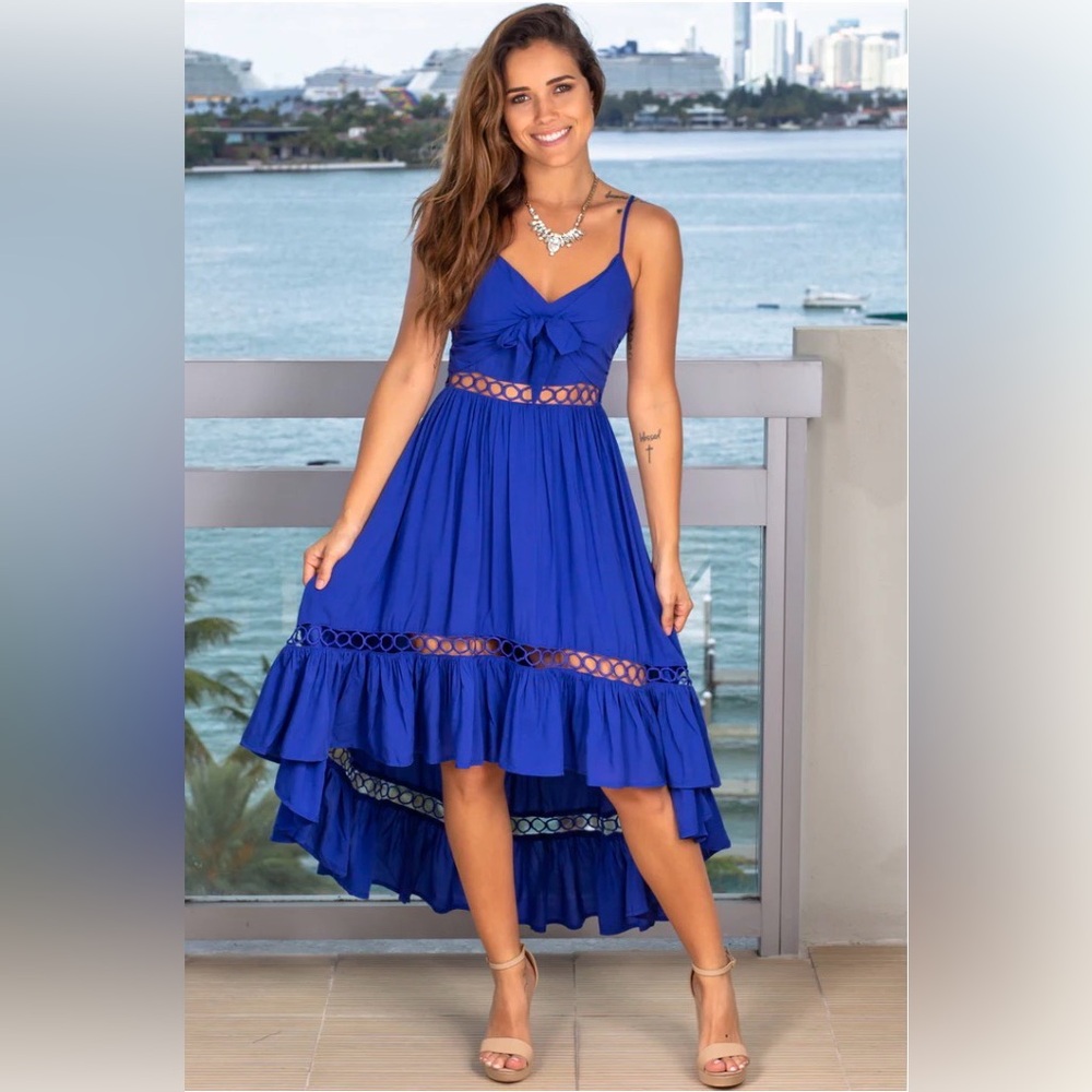 EUC Main Strip Royal Blue High Low Dress Size M